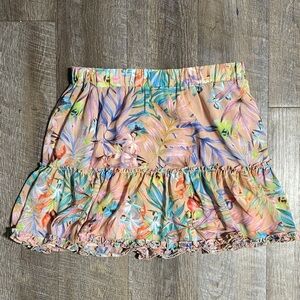 Luxxel Tropical Floral Print Ruffle Mini Skirt